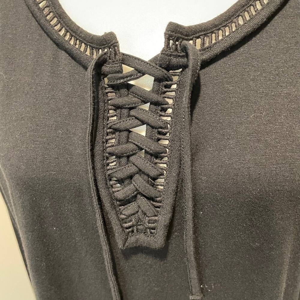 Coolibar UPF 50+ Sun Protection Bamboo Cotton Dress Sz L Lace Up Front Black - Picture 2 of 12